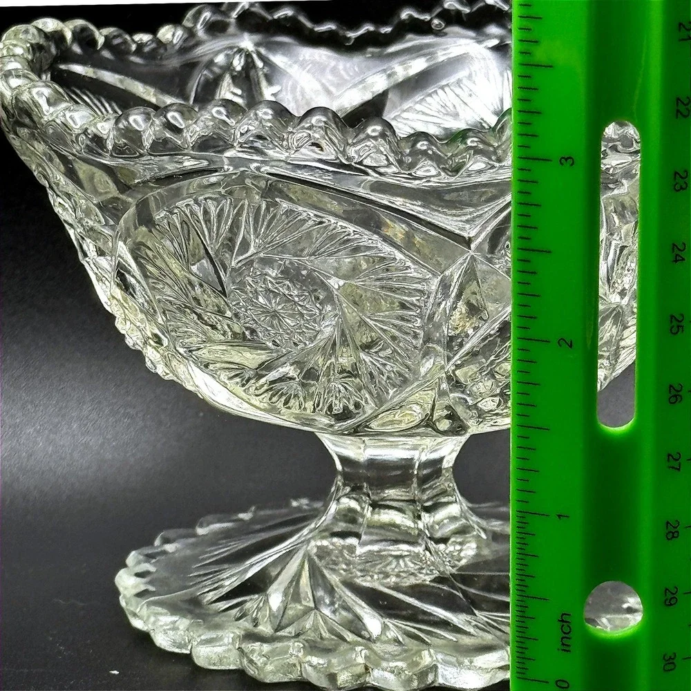 Vintage Imperial Glass Whirling Star Scallop Pressed Glass Pedestal Compote